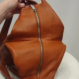 Made in Italy Leather Sling Zip Backpack Cognac Brown Luggage Tan Valentina EUC Valentina | Bags | Made In Italy Leather Sling Zip Backpack  main image 3